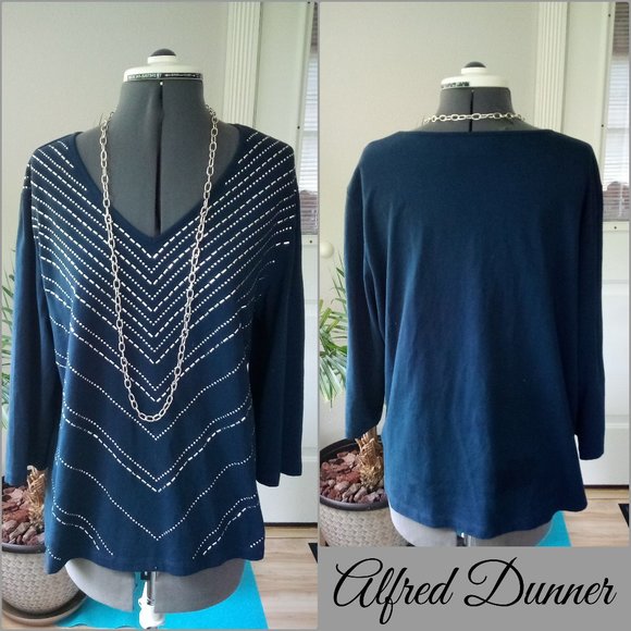 Alfred Dunner Tops - Alfred Dunner 3/4 Sleeved Silver Studded Blouse
